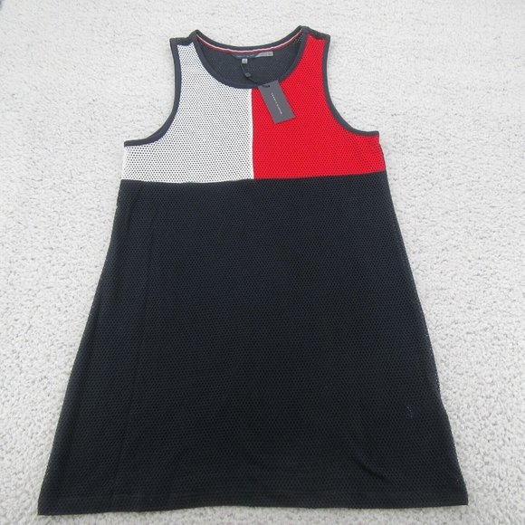 Tommy Hilfiger Swim Dress Cover-Up Mesh Navy Blue Red White Size S/M NEW $78 - Picture 2 of 13